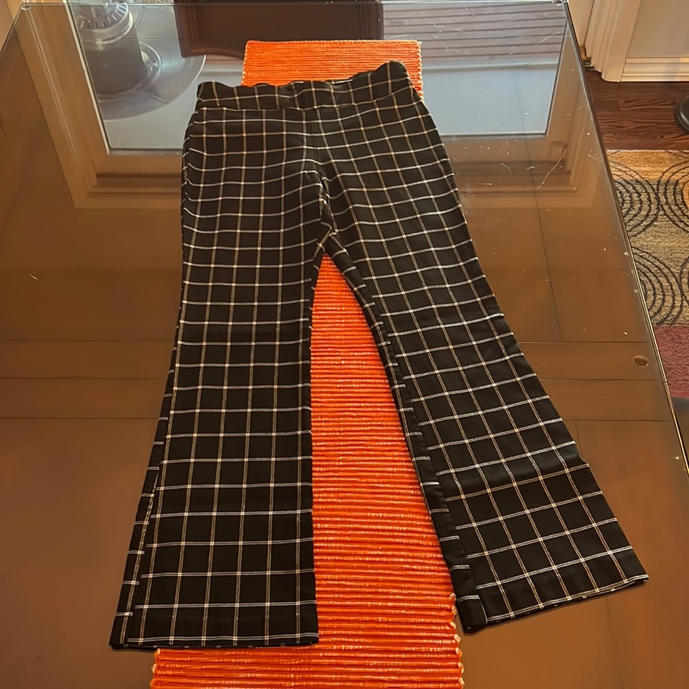 INC Windowpane Pull On Boot Cut Dress Pants
